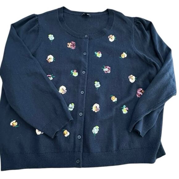 Talbots Women's Sequin Embellished Crewneck Cotton Blend Cardigan Plus Size 3X - Picture 2 of 8
